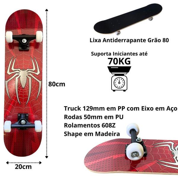 Imagem de Skate Iniciante Spider Aranha Com Kit Proteção Completo