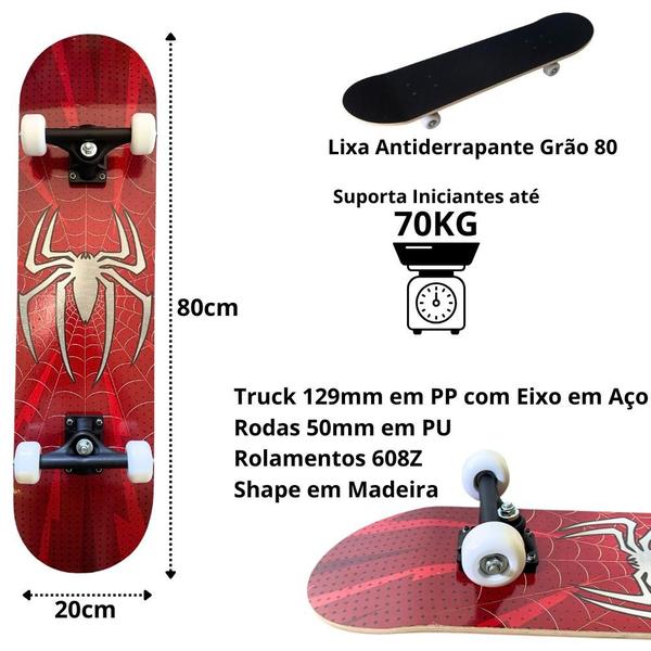 Imagem de Skate menino homem spider aranha com kit capacete proteção azul