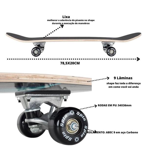 Imagem de Skate Montado Semi Profissional Skatetboard Spin ABEC 9