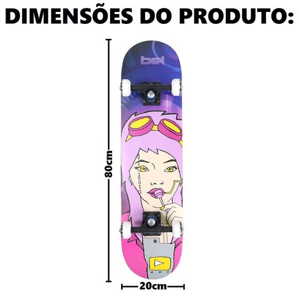 Imagem de Skate Semi Pro Com Deck De Madeira 80cm Abec 5 Belfix