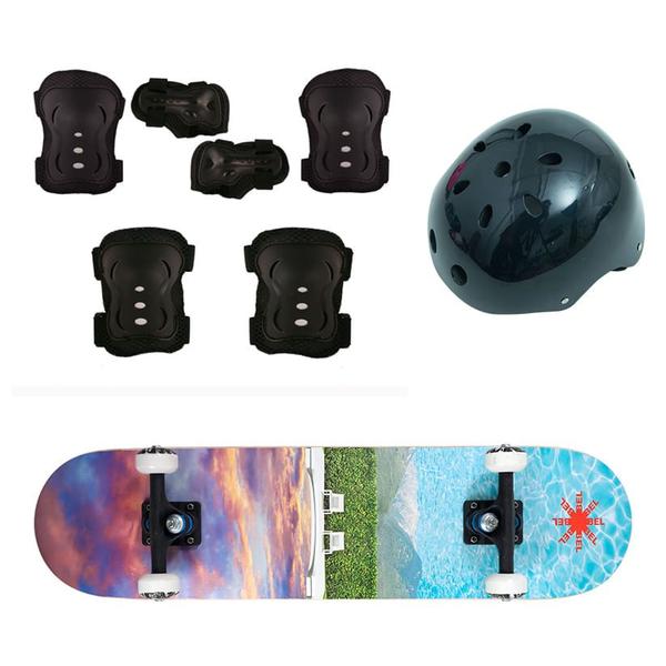 Imagem de Skate Semi-Pro + Kit Proteção Completo Estampas Sortidas Bel