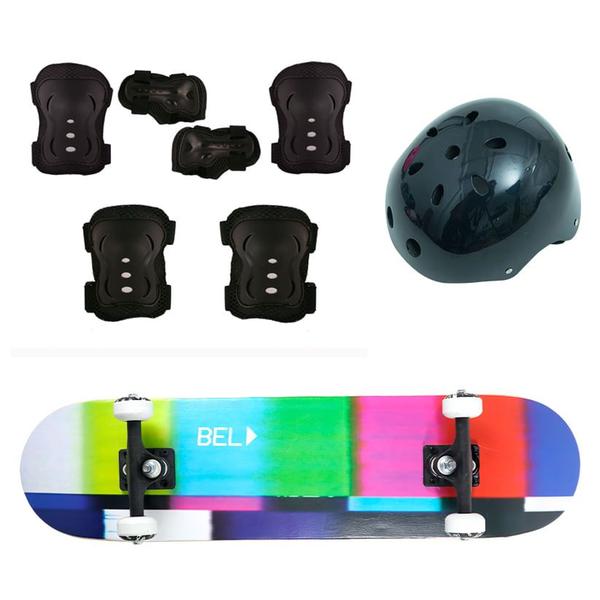 Imagem de Skate Semi-Pro + Kit Proteção Completo Estampas Sortidas Bel