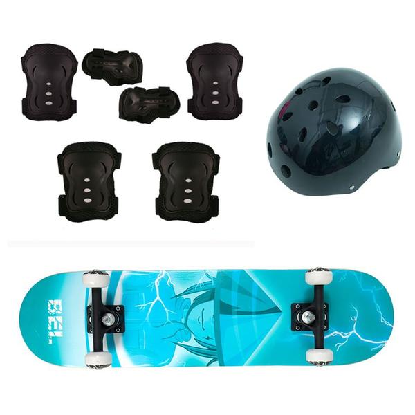 Imagem de Skate Semi-Pro + Kit Proteção Completo Estampas Sortidas Bel