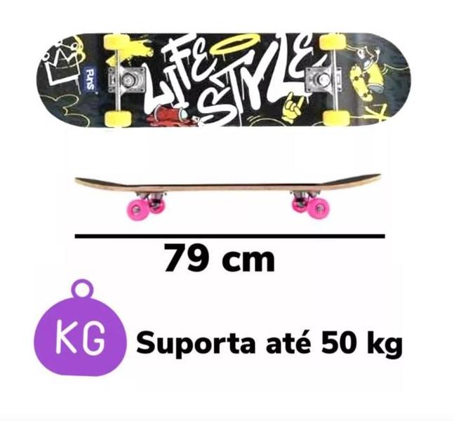 Imagem de Skate Semi Profissional Infantil Completo Estampado Letras 79x2 Sk8 Unissex