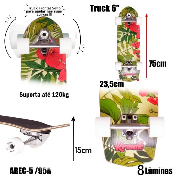 Imagem de Skate Simular Surf Profissional Swingboard Floral Longboard