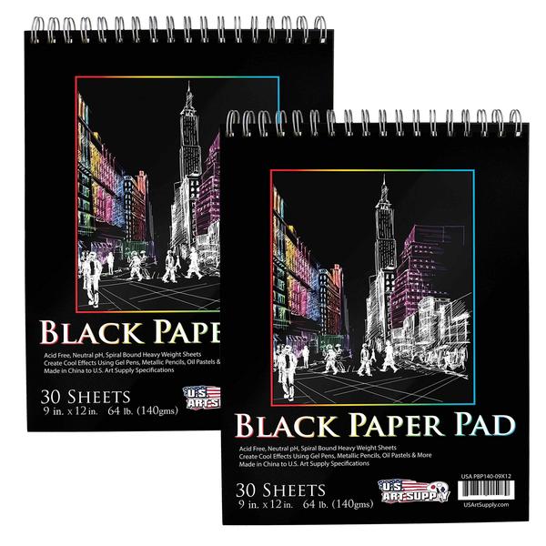 Imagem de Sketch Pad U.S. Art Supply Premium, preto, 9 x 12 polegadas, 140 g/m², pacote com 2