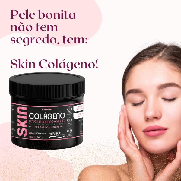 Imagem de Skin colágeno Com ácido hialurônico+silício Suplemento em pó- natunectar morango