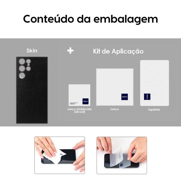 Imagem de Skin Traseira COURO PRETO para Smartphone Samsung