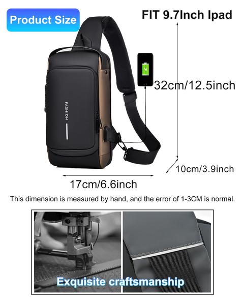 Imagem de Sling Bag Geanbun Anti-Theft USB Crossbody impermeável marrom