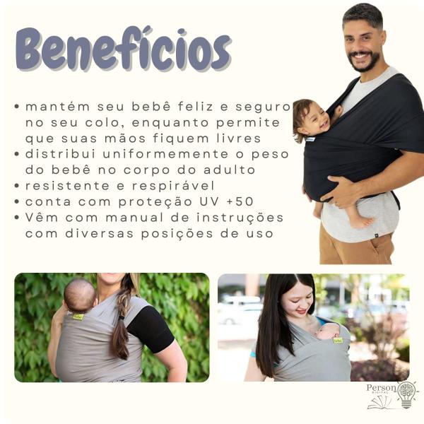 Imagem de Sling De Bebe Carregador Canguru Sem Amarrar Preto KaBaby