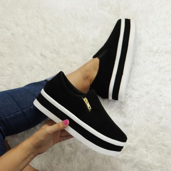 Tênis Preto Slip On Feminino Plataforma Slip On Feminino Sola Alta