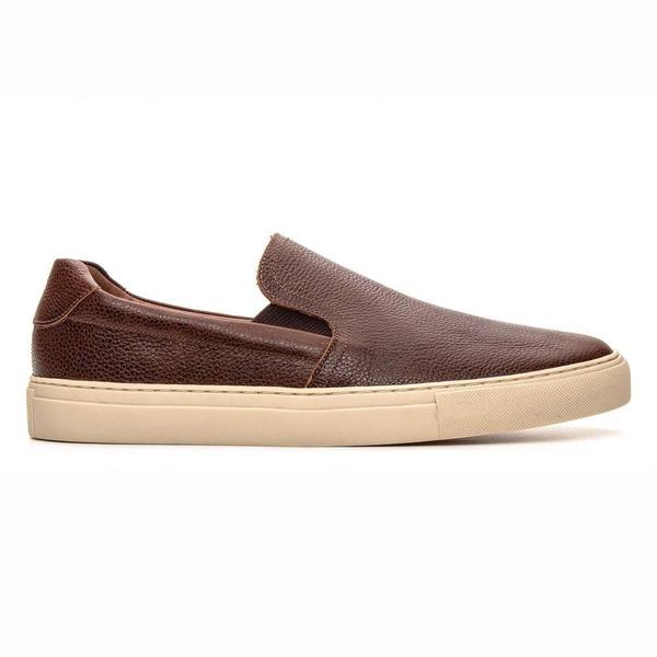 Imagem de Slip On Tênis Masculino Couro Elástico Calce Fácil Redondo