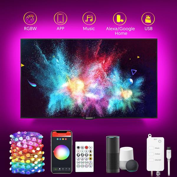 Imagem de Smart Fairy Lights 9,8 pés para luz de fundo de TV de 40-55 polegadas Trabalhe com Alexa Google Avatar Controls Luzes de corda USB com controle remoto 16M de mudança de cor regulável 30 LED para luzes de jogos Kit de iluminação ambiente