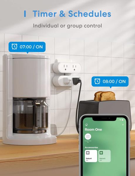 Imagem de Smart Plug Meross WiFi, tomada dupla, suporte para Apple HomeKit