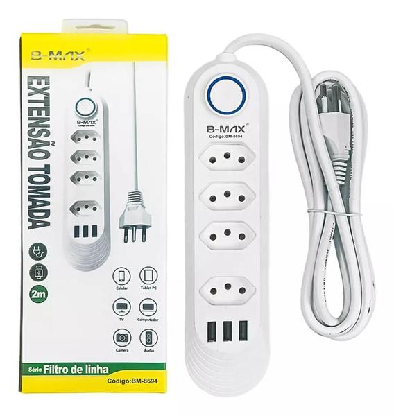 Imagem de Smart Power Strip Com 4 tomadas 3 usb Portas 2 Metros