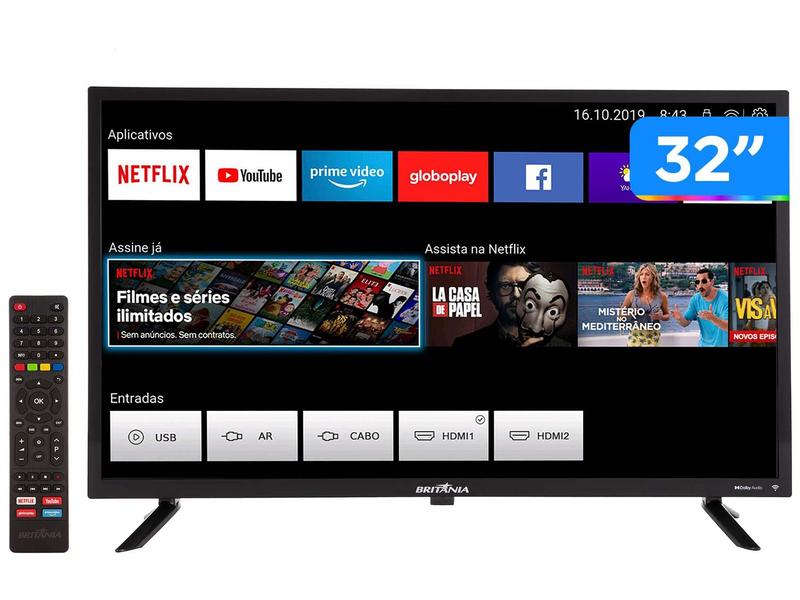 Smart TV 32” HD LED Britânia BTV32D10N5SKH - Wi-Fi 2 HDMI 2 USB Smart TV 32” HD LED Britânia BTV32D10N5SKH - Wi-Fi 2 HDMI 2 USB