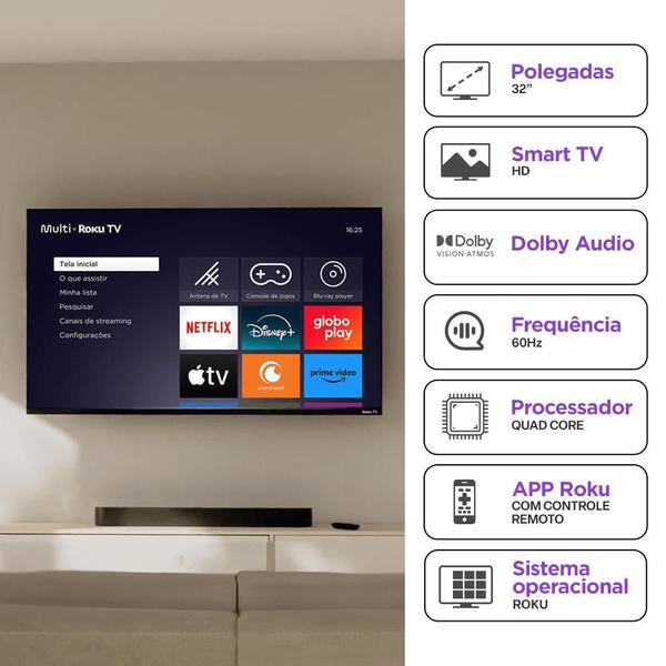 Imagem de Smart TV 32" Multi DLED HD Roku TV Wi-Fi Quad-Core TL052M