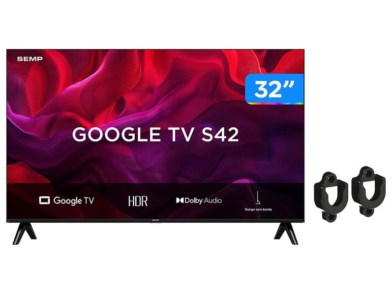 Smart TV 32” SEMP HD LED 32S42 Google TV - 2 HDMI + Suporte para TV Fixo Indusat Smart TV 32” SEMP HD LED 32S42 Google TV - 2 HDMI + Suporte para TV Fixo Indusat