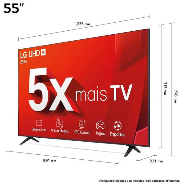 Imagem de Smart TV 4K 55 LG UHD 55UT8050 Processador A5 Ger7 AI Alexa/Chromecast integrado Otimizador de Jogos webOS 24 Controle Smart Magic