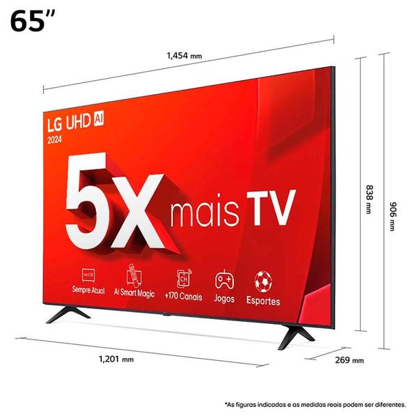 Imagem de Smart TV 4K 65  LG UHD 65UT8050 Processador A5 Ger7 AI Alexa/Chromecast integrado webOS 24 Controle Smart Magic