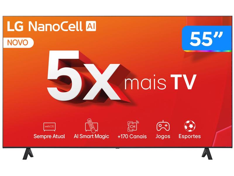Smart TV 55" 4K LCD LED NanoCel LG 55NANO80TSA AI Processor Wi-Fi e Bluetooth 3 HDMI 2 USB Smart TV 55" 4K LCD LED NanoCel LG 55NANO80TSA AI Processor Wi-Fi e Bluetooth 3 HDMI 2 USB