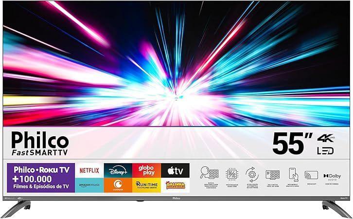 Smart TV 55" Philco 4K UHD LED Roku TV Dolby Audio P55CRA