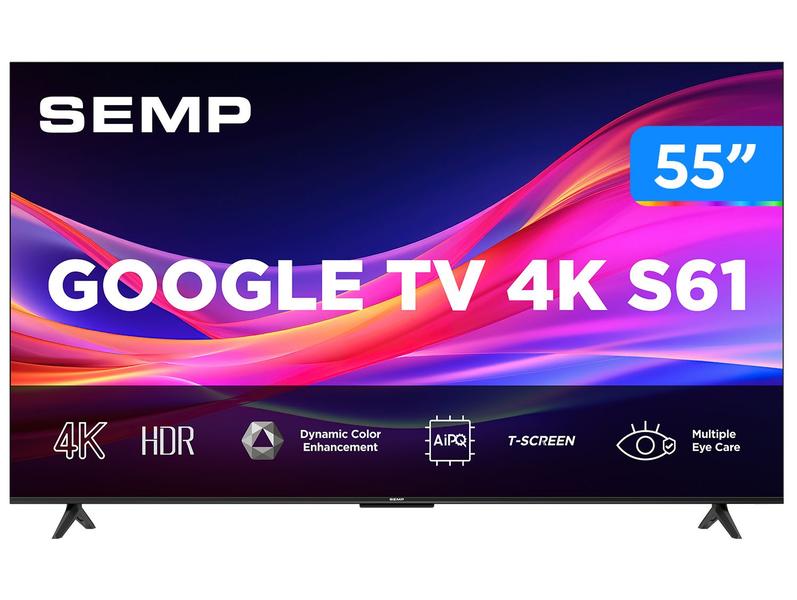Smart TV 55" Semp 4K UHD LED S61 Google TV AiPQ Pro Google Assistente 3 HDMI Smart TV 55" Semp 4K UHD LED S61 Google TV AiPQ Pro Google Assistente 3 HDMI