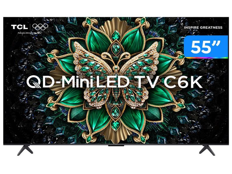 Smart TV 55" TCL 4K UHD MiniLED 55C6K 120Hz Google TV AiPQ Google Assistente 4 HDMI 2 USB Smart TV 55" TCL 4K UHD MiniLED 55C6K 120Hz Google TV AiPQ Google Assistente 4 HDMI 2 USB
