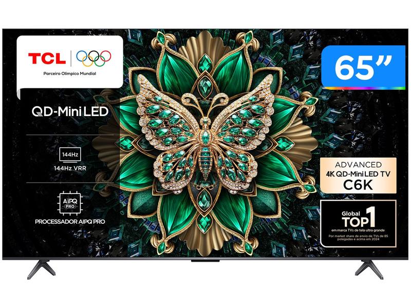 Smart TV 65" TCL 4K UHD MiniLED 65C6K 120Hz Google TV AiPQ Google Assistente 4 HDMI 2 USB Smart TV 65" TCL 4K UHD MiniLED 65C6K 120Hz Google TV AiPQ Google Assistente 4 HDMI 2 USB
