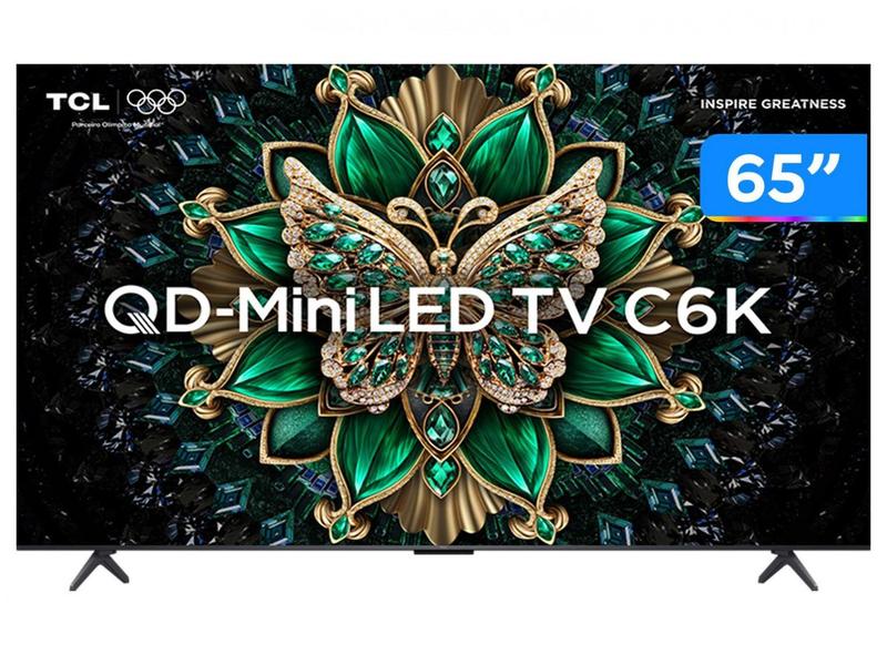 Smart TV 65" TCL 4K UHD MiniLED 65C6K 120Hz Google TV AiPQ Google Assistente 4 HDMI 2 USB Smart TV 65" TCL 4K UHD MiniLED 65C6K 120Hz Google TV AiPQ Google Assistente 4 HDMI 2 USB