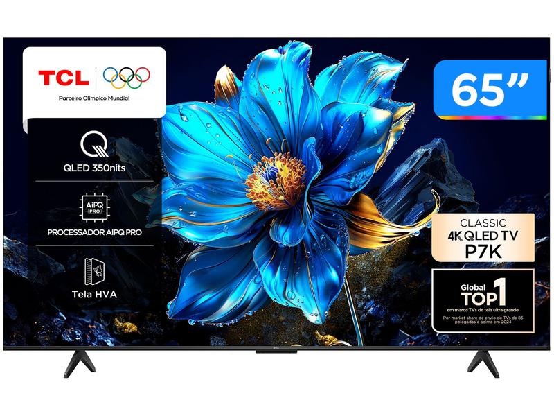 Smart TV 65" TCL 4K UHD QLED 65P7K Google TV AiPQ Google Assistente 3 HDMI 1 USB