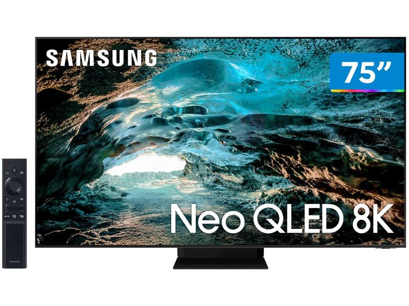Smart TV 75” 8K NEO QLED Mini Led Samsung 75QN800A - 120hz Som em Movimento Plus Única Conexão