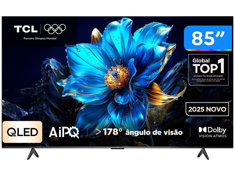 Smart TV 85" TCL 4K UHD QLED 85P7K Google TV AiPQ Google Assistente 3 HDMI 1 USB