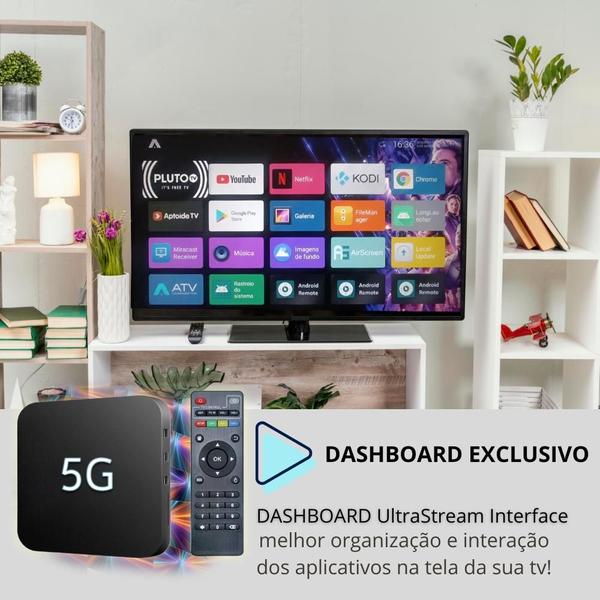 Imagem de Smart Tv Box Streaming Android Tv Com Pluto TV, Netflix, Youtube