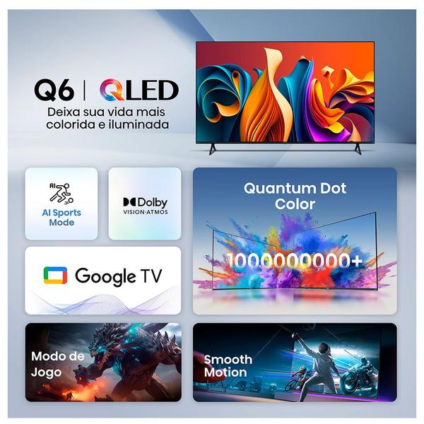 Imagem de Smart TV Hisense QLED 4K UHD 85" Polegadas 85Q6N com Sleep Timer, Entrada HDMI e Wi-Fi