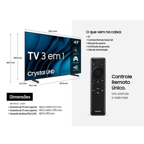 Imagem de Smart TV Samsung 43"  Crystal UHD 4K 43CU8000 2023 Design AirSlim Painel Dynamic Crystal Color Tela