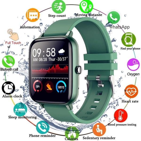 Imagem de Smart Watch Men Mulheres Full Touch Blood Pressure Monitor Fitness Tracker Sport Smartwatch Watch para Android iOS Smart Clock Relógios inteligentes (verde)