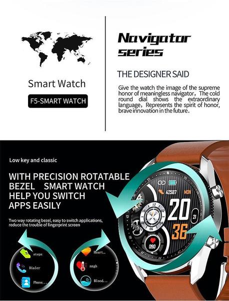 Imagem de smart watch men's bluetooth call plus play music remote control camera photo personalidade heart rate sports smartwatch (Brown)