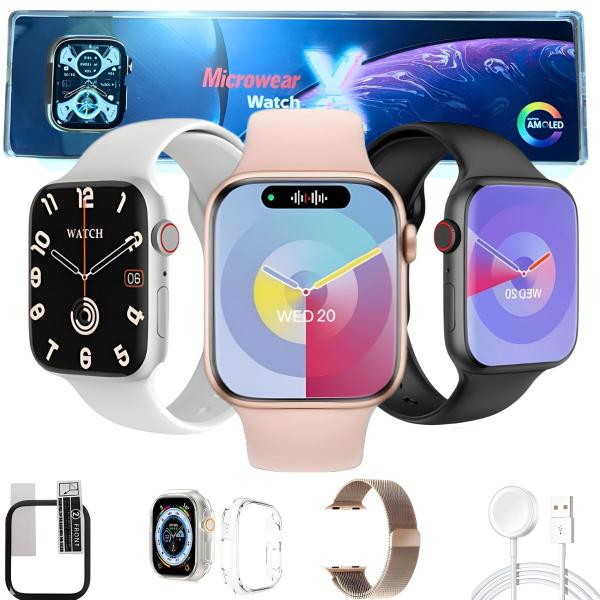 Imagem de Smart Watch Relogio Unissex Original Watch X Microwear 45mm Com Pulseira Extra Pelicula e Case Nf