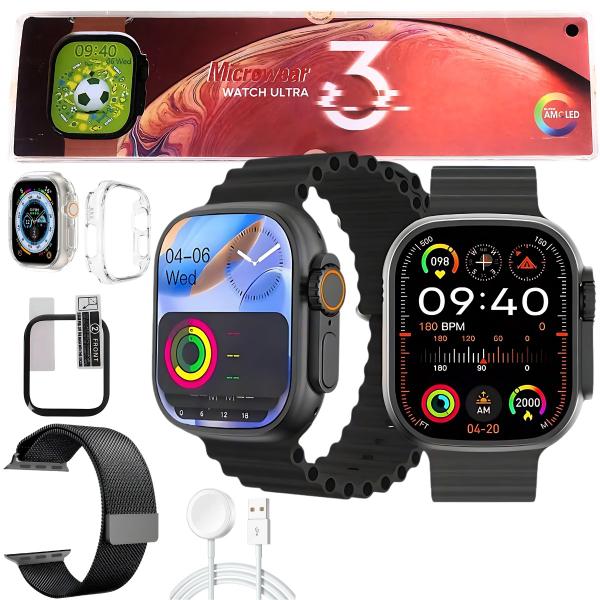 Imagem de Smart Watch Relogio Watch Ultra 3 Android iOS Amoled Nfc Gps Unissex Case Pelicula Pulseira Extra