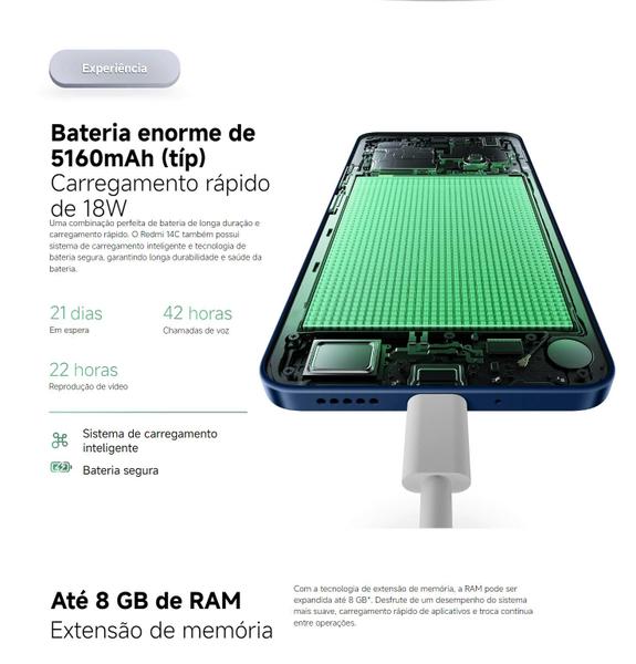 Imagem de Smartphone 14C 128GB + 8GB RAM  Tela 120Hz, Câmera 50MP, Desempenho Premium  Versão Global, Garantia e Envio Rápido