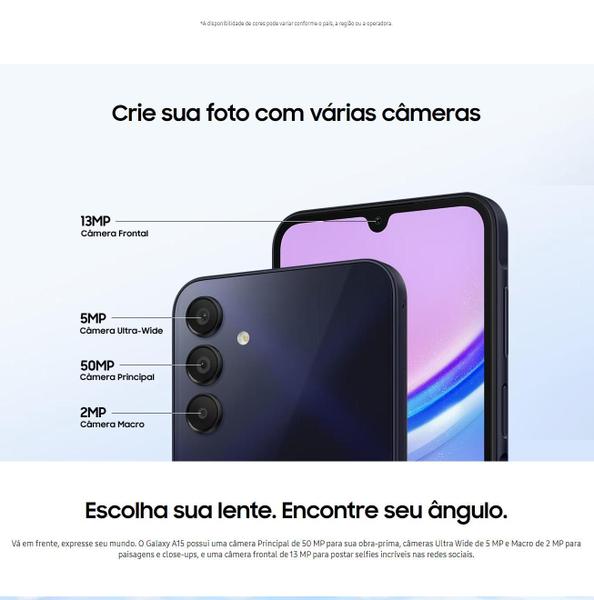 Imagem de Smartphone A15 6.5 Tela AMOLED 90Hz 128GB / 256GB  8GB RAM Câmera tripla 50MPX Ultra Ai Premium Design Bateria 5000mAh Dual SIM