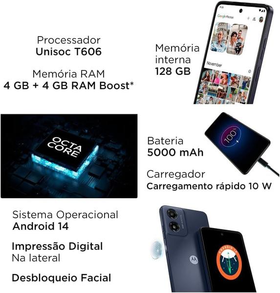 Imagem de Smartphone G04 128GB  8GB ram câmera Vision AI 16MPx tela 90Hz HD Premium Design Graffiti Black