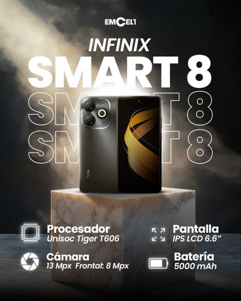 Imagem de Smartphone Infinix Smart 8 Pro 256GB / 128GB Preto + 8GB RAM 6,6" Câm. 50MPx + Selfie 8MP Dual Chip Global Tela 90Hz 