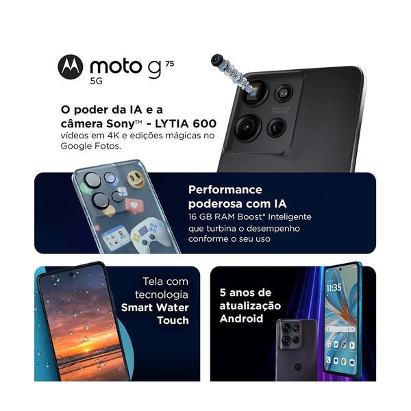 Imagem de Smartphone Motorola Moto g75 5G 256GB, 8GB RAM, 8GB Ram Boost, 50MP Sony Lytia 600 Camera, Moto AI, Ultrarresistencia militar