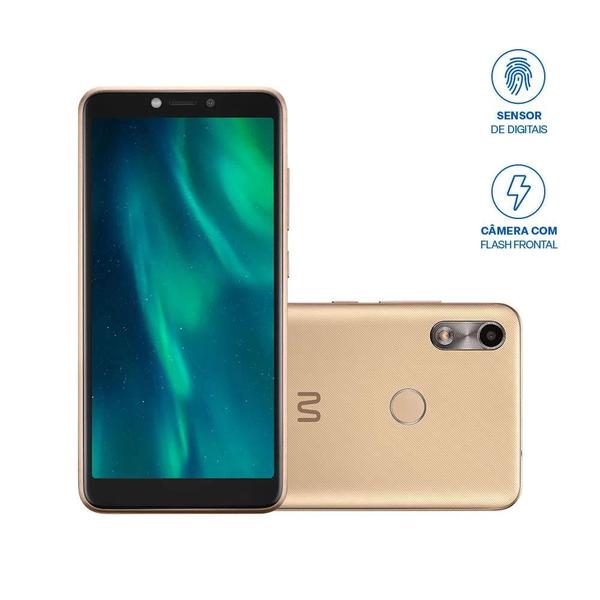 Imagem de Smartphone Multi F 3G 32GB 5.5'' Dual Chip 1GB RAM Biometria 5MP+5MP Android 9.0 Quad Core Dourado - P9131