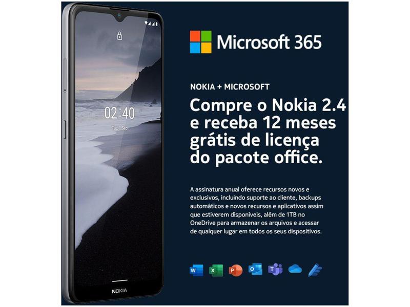 Imagem de Smartphone Nokia 2.4 64GB Cinza 4G Octa-Core - 3GB RAM Tela 6,5” Câm. Dupla + Selfie 5MP