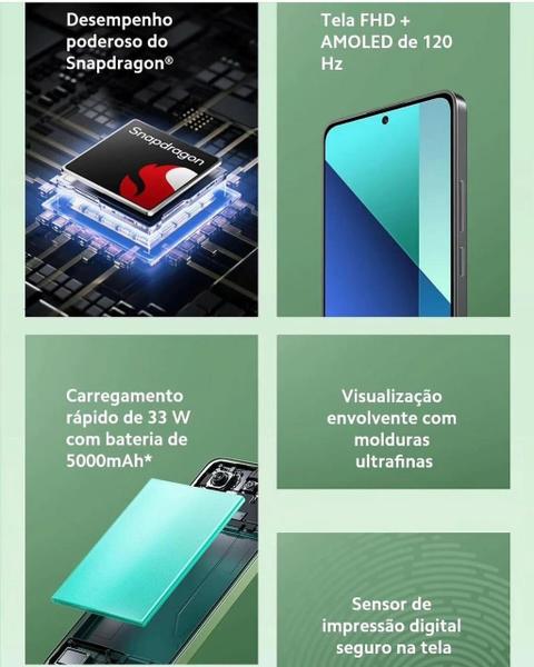 Imagem de Smartphone Note13 256G / 128GB  12GB Ram Camera 108MPX Premium Desing Snapdragon performance tela 120Hz FHD AMOLED versão Global