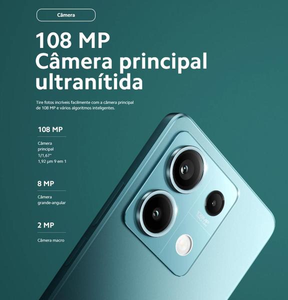 Imagem de Smartphone Note13 5G NFC 256GB / 16GB Ram Camera 108MPX Top de linha Premium Desing tela 120Hz FHD Plus AMOLED sistema NFC aproximação versão Global