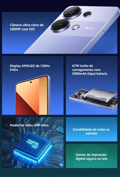 Imagem de Smartphone Note13 PRO 256GB / 16GB Ram Camera 200MPX Top de linha Premium Desing performance tela 120Hz FHD AMOLED versão Global